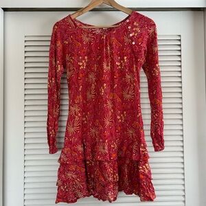 Little Handprint 100% cotton Red Floral Long Sleeve Dress